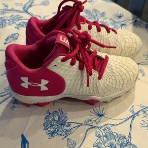 Under Armour White and Pink Kids Cleats